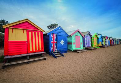 Brighton beach bathing boxes, Melbourne. Brighton beach located