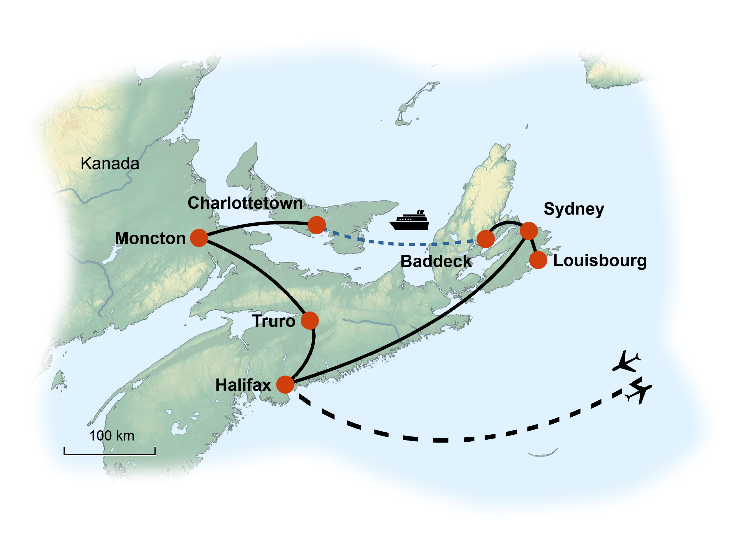 Kanada Ost (Maritim) Karte KIWI Sondergruppenreise